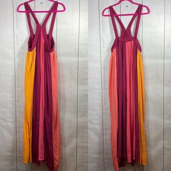 Lane Bryant Colorblock Maxi Dress 18/20 Plus Size Halter Crisscross Back Resort - Picture 13 of 13